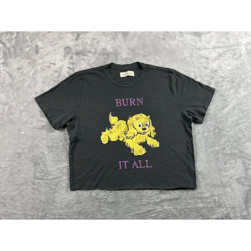 Imogene And Willie Shirt Womens XS Black Faded Burn It All Cropped Tee USA READ